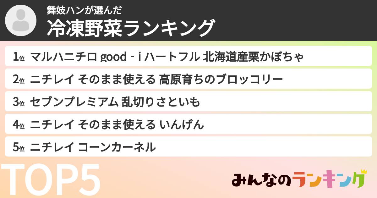 舞妓ハンさんの「冷凍野菜ランキング」