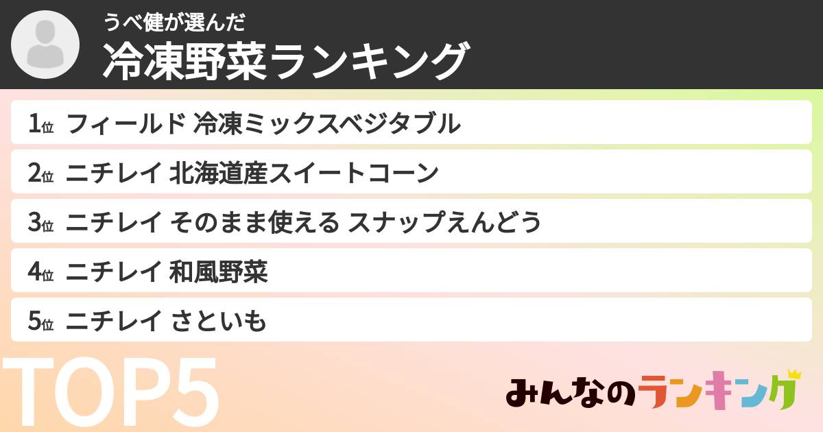 うべ健さんの「冷凍野菜ランキング」