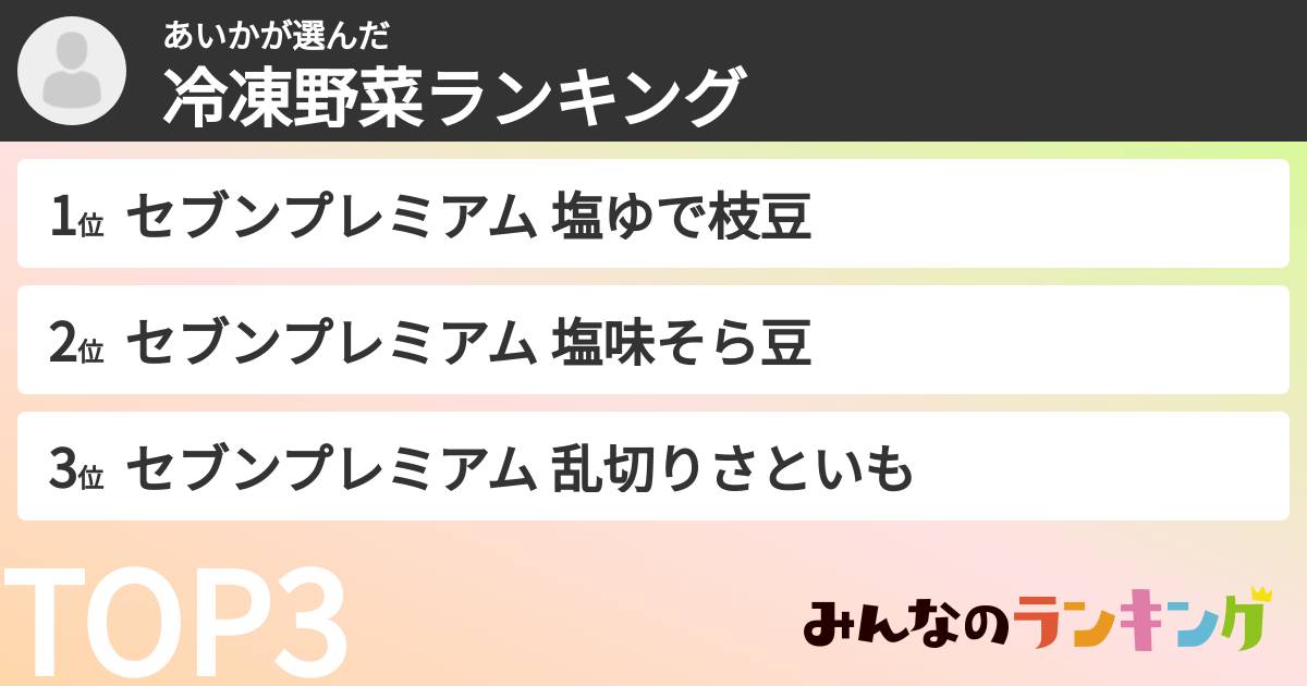 あいかさんの「冷凍野菜ランキング」