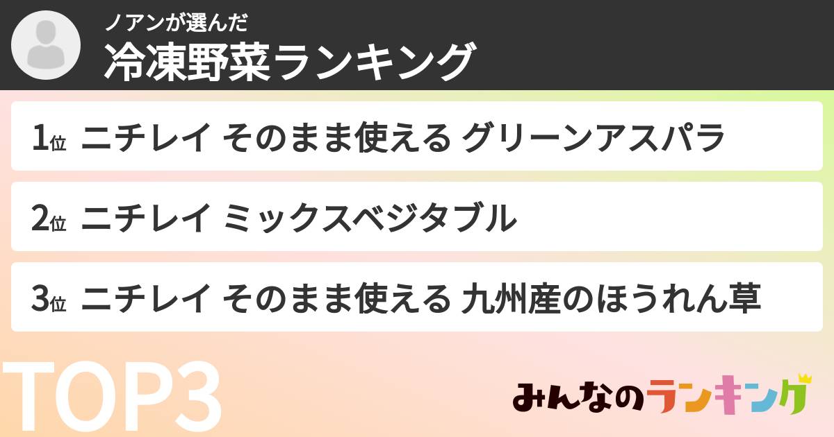 ノアンさんの「冷凍野菜ランキング」