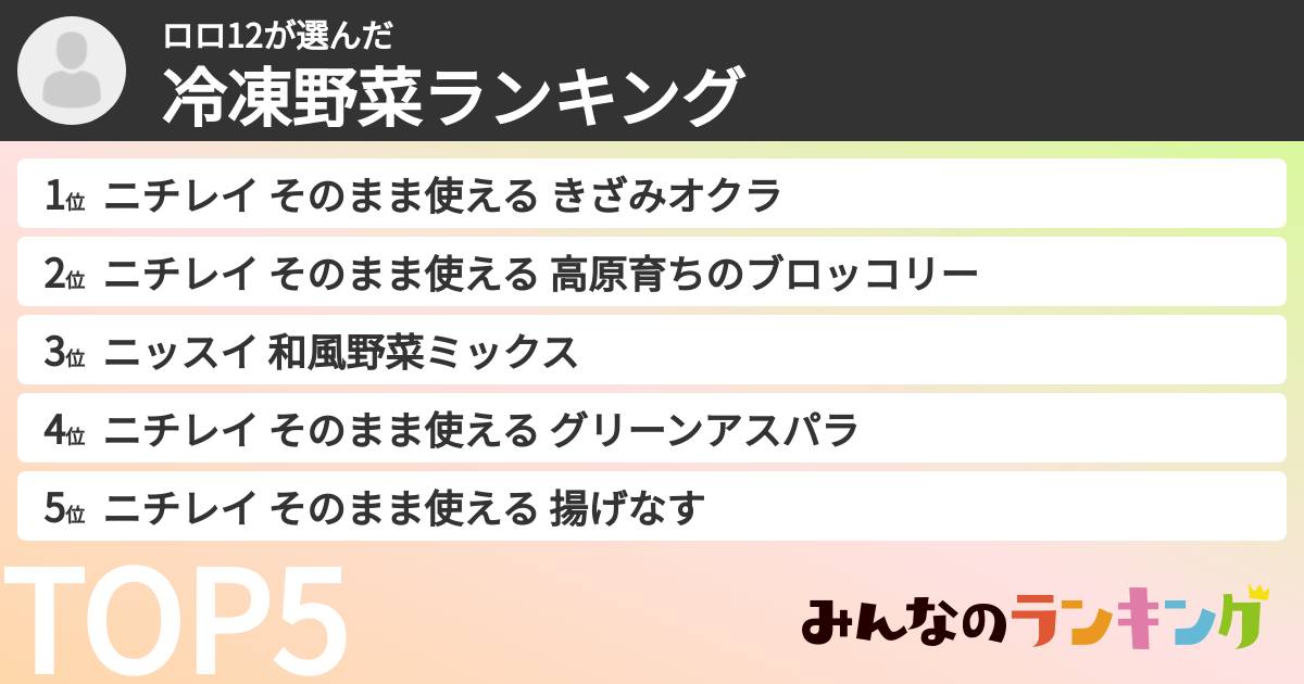 ロロ12さんの「冷凍野菜ランキング」