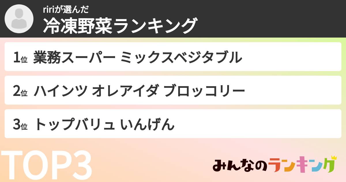 ririさんの「冷凍野菜ランキング」