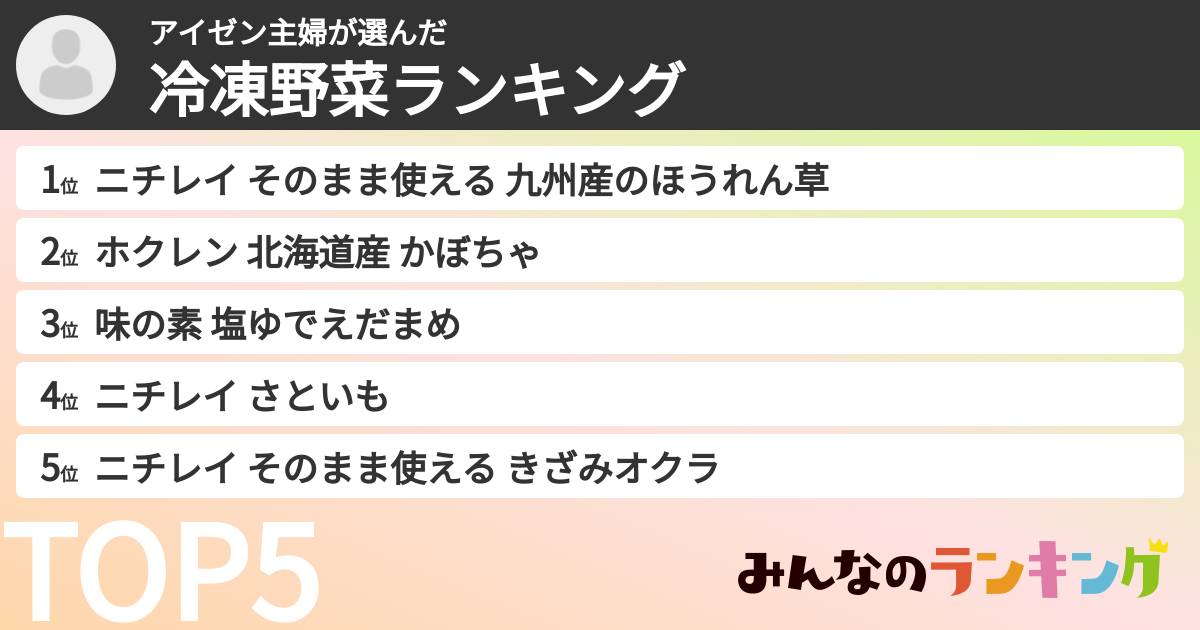 アイゼン主婦さんの「冷凍野菜ランキング」