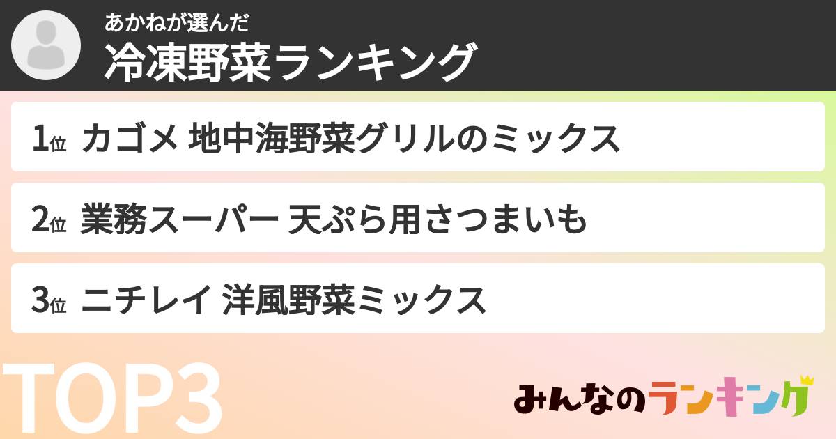 あかねさんの「冷凍野菜ランキング」