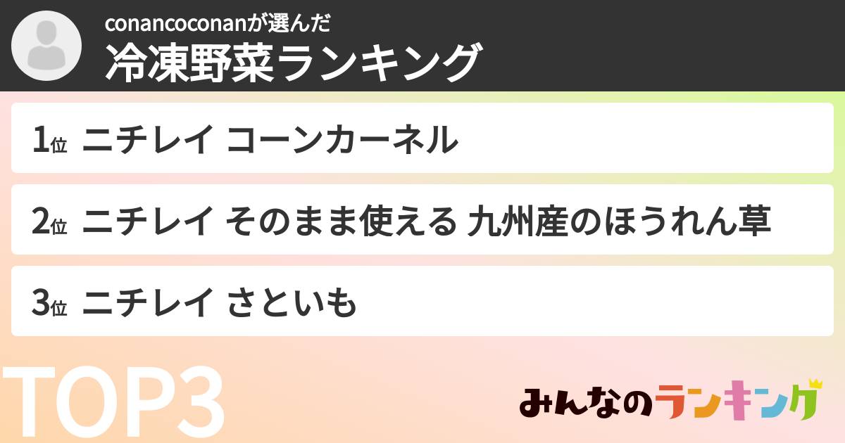 conancoconanさんの「冷凍野菜ランキング」