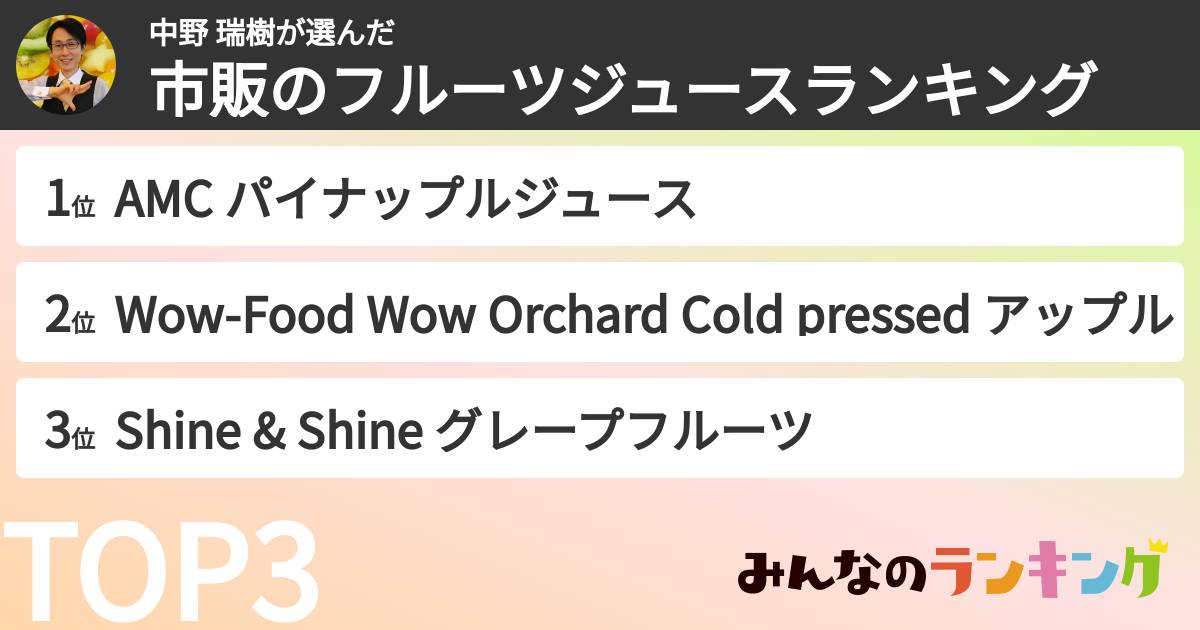 中野 瑞樹さんの「市販のフルーツジュースランキング」