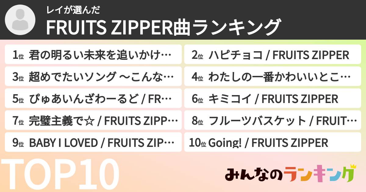 レイさんの「FRUITS ZIPPER曲ランキング」
