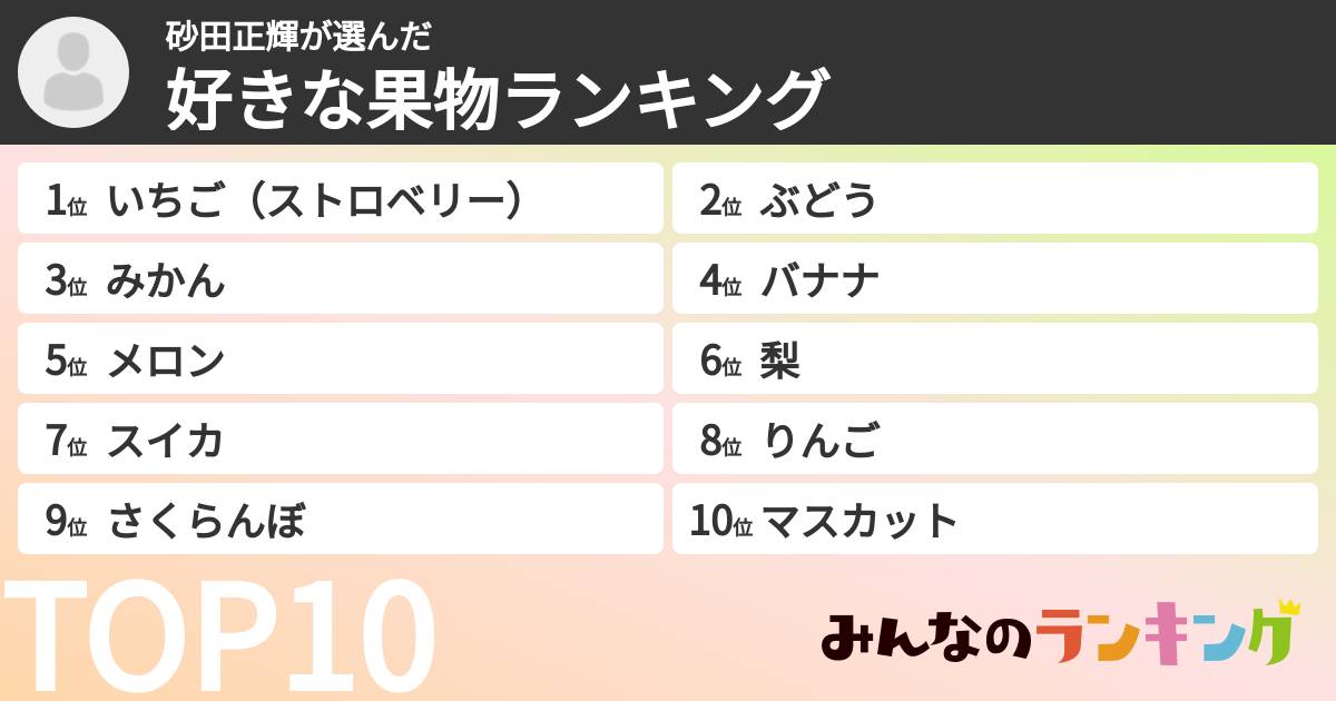 砂田正輝さんの「好きな果物ランキング」