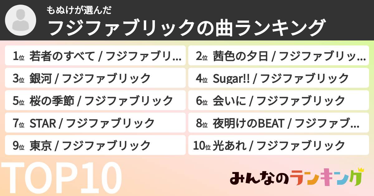 もぬけさんの「フジファブリックの曲ランキング」