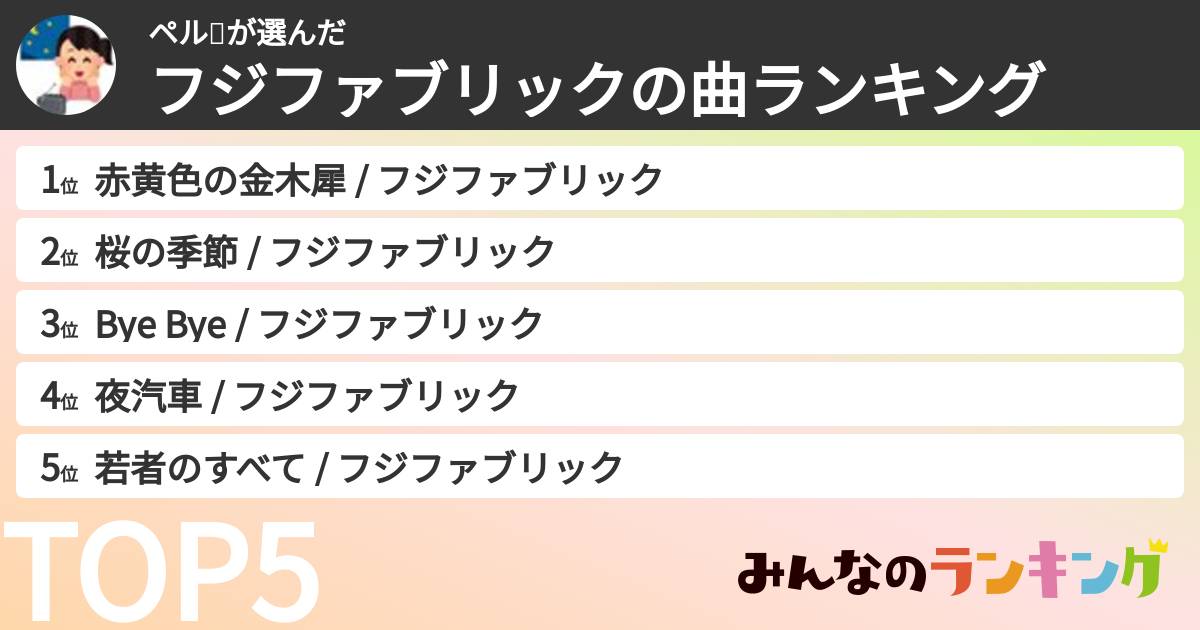 ペル🐶さんの「フジファブリックの曲ランキング」