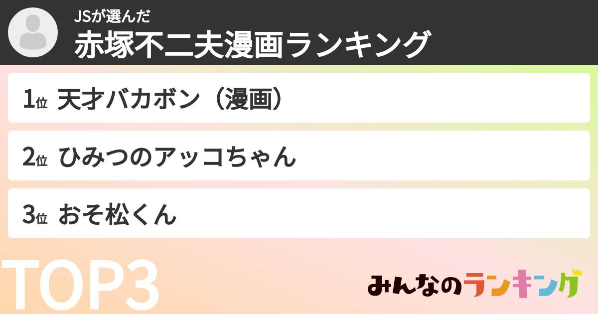 JSさんの「赤塚不二夫漫画ランキング」