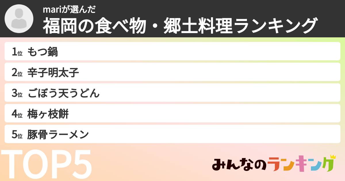mariさんの「福岡の食べ物・郷土料理ランキング」