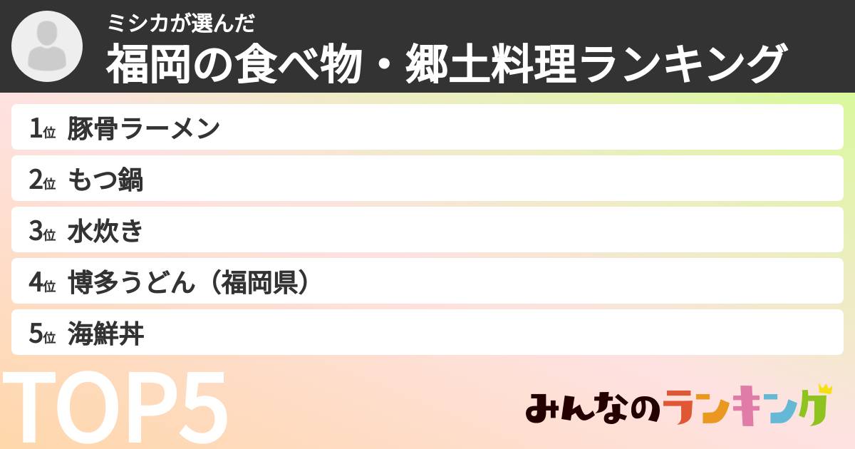 ミシカさんの「福岡の食べ物・郷土料理ランキング」