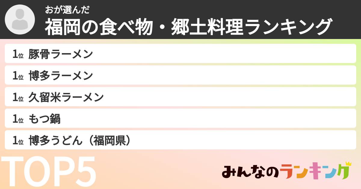 おさんの「福岡の食べ物・郷土料理ランキング」