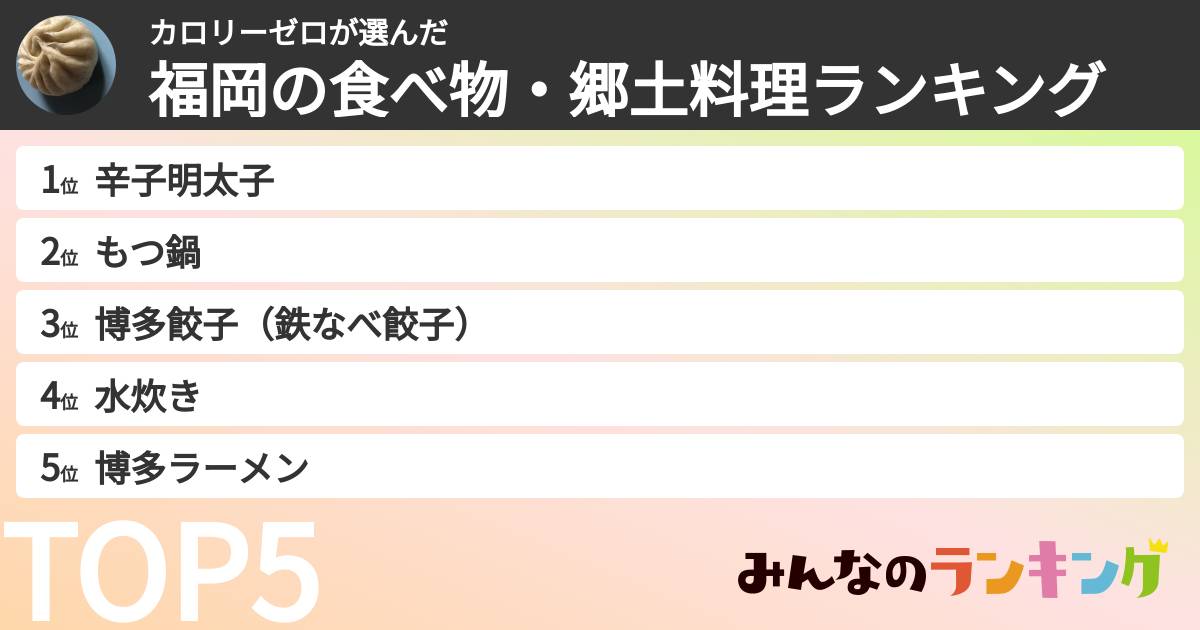 カロリーゼロさんの「福岡の食べ物・郷土料理ランキング」