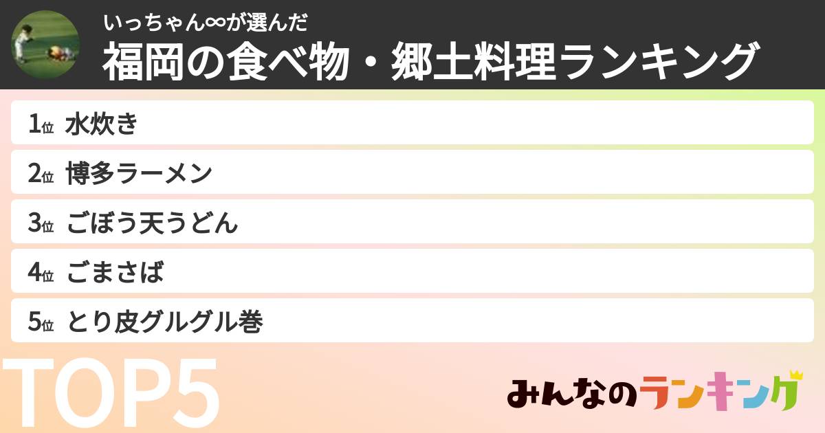 いっちゃん∞さんの「福岡の食べ物・郷土料理ランキング」