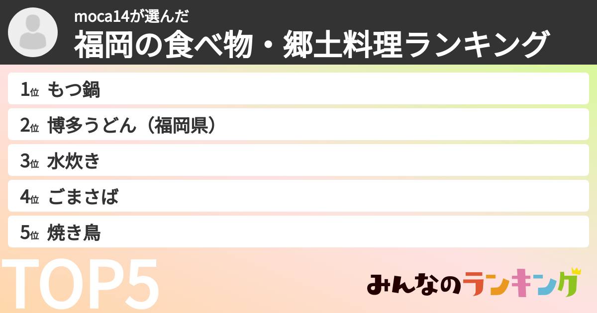moca14さんの「福岡の食べ物・郷土料理ランキング」