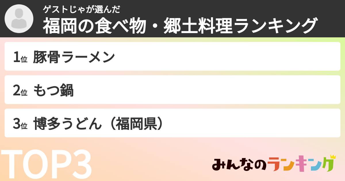 ゲストじゃさんの「福岡の食べ物・郷土料理ランキング」