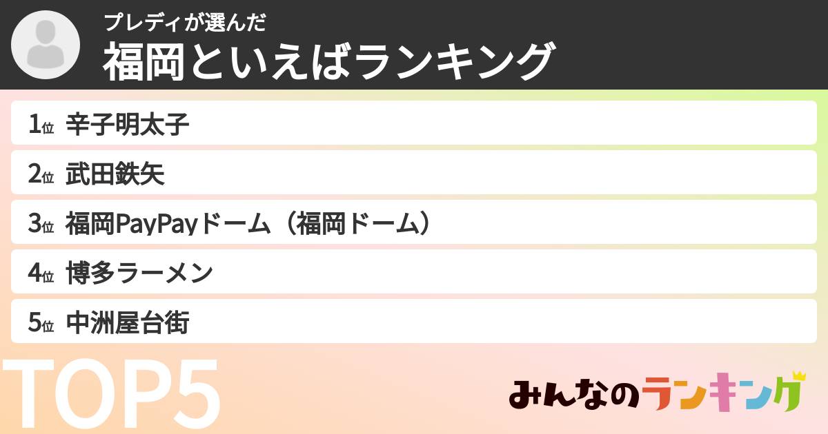 プレディさんの「福岡といえばランキング」