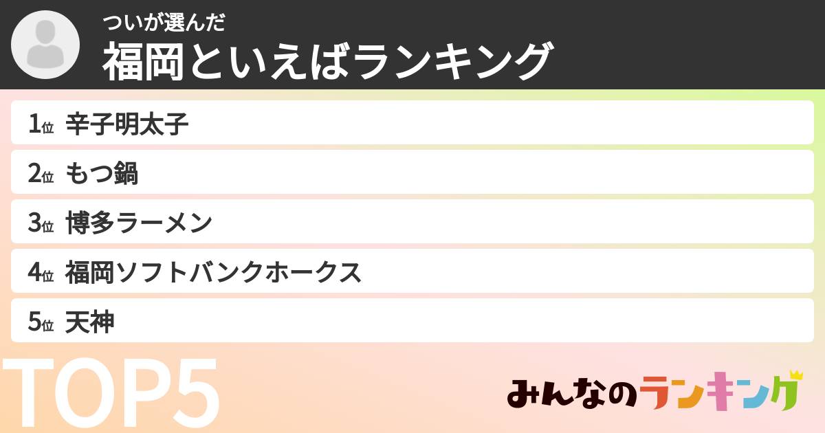 ついさんの「福岡といえばランキング」