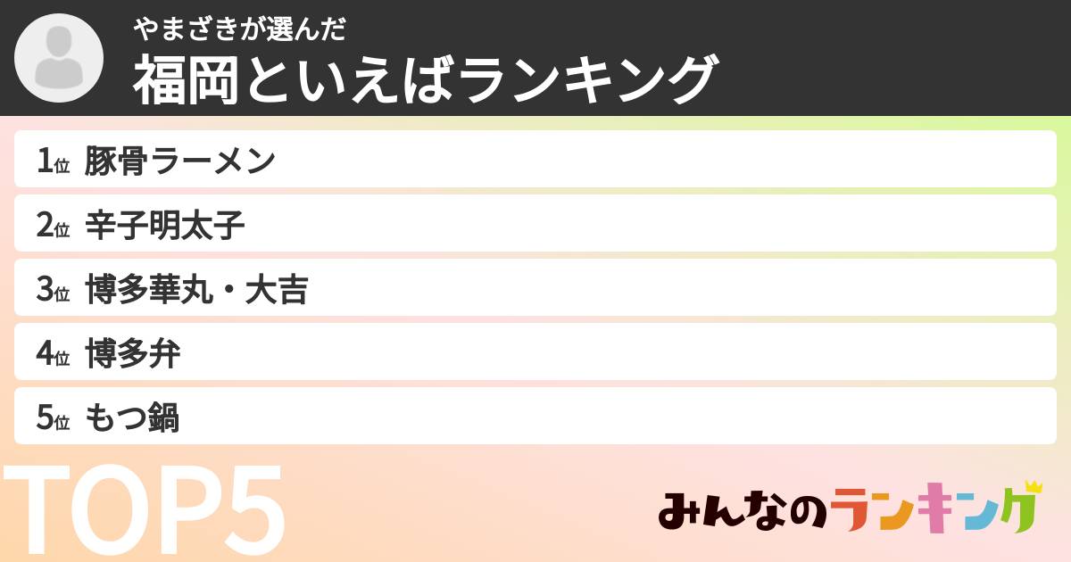 やまざきさんの「福岡といえばランキング」