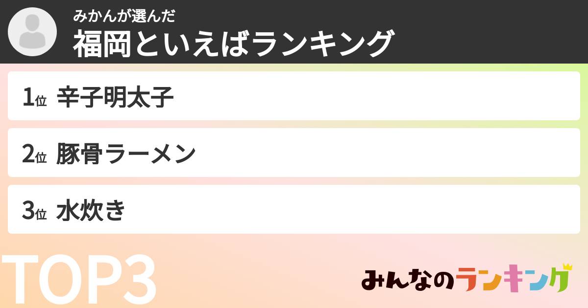 みかんさんの「福岡といえばランキング」
