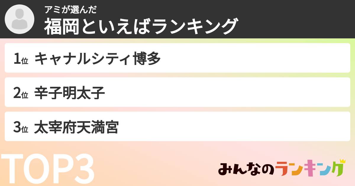 アミさんの「福岡といえばランキング」
