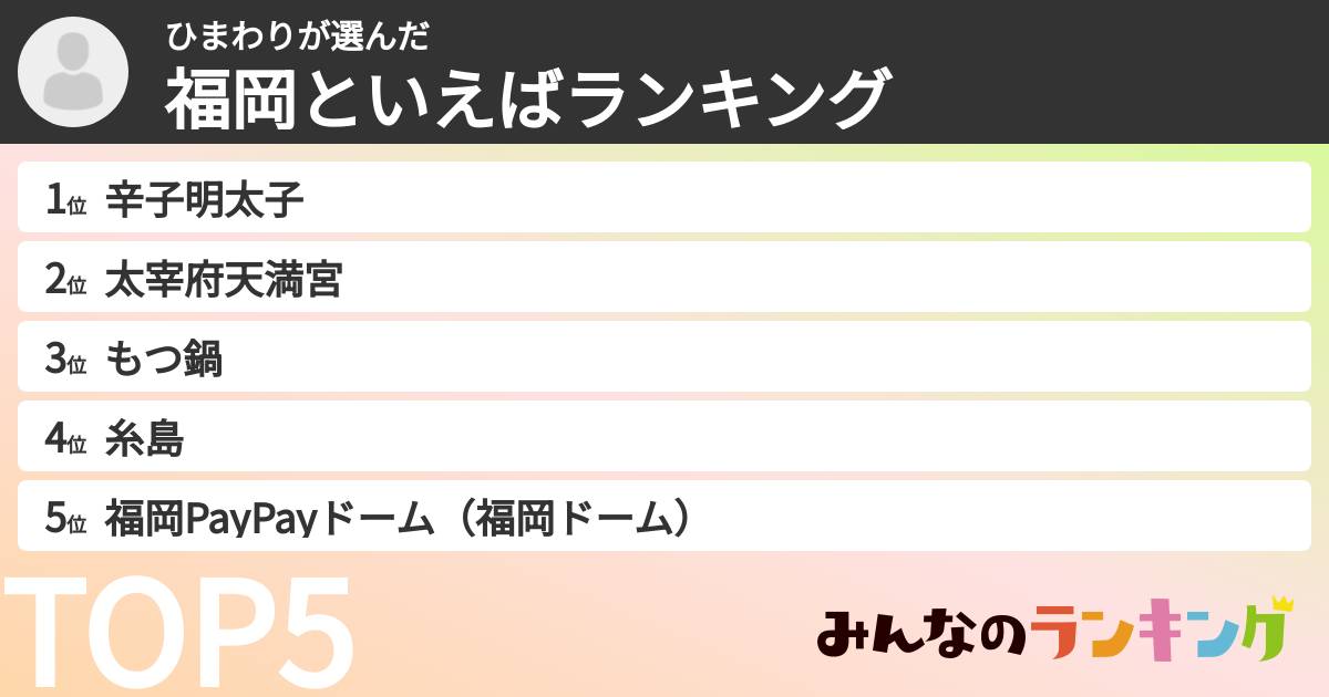 ひまわりさんの「福岡といえばランキング」