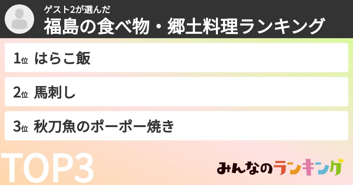 ゲスト2さんの「福島の食べ物・郷土料理ランキング」