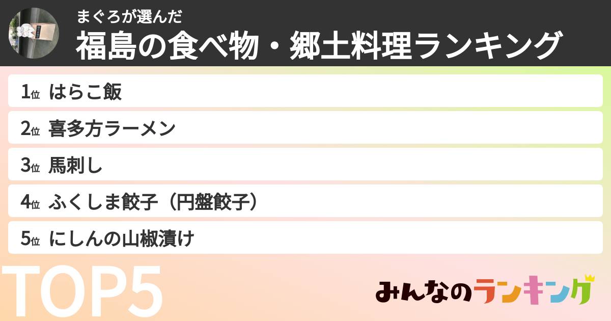 まぐろさんの「福島の食べ物・郷土料理ランキング」