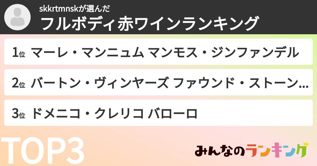 skkrtmnskさんの「フルボディ赤ワインランキング」
