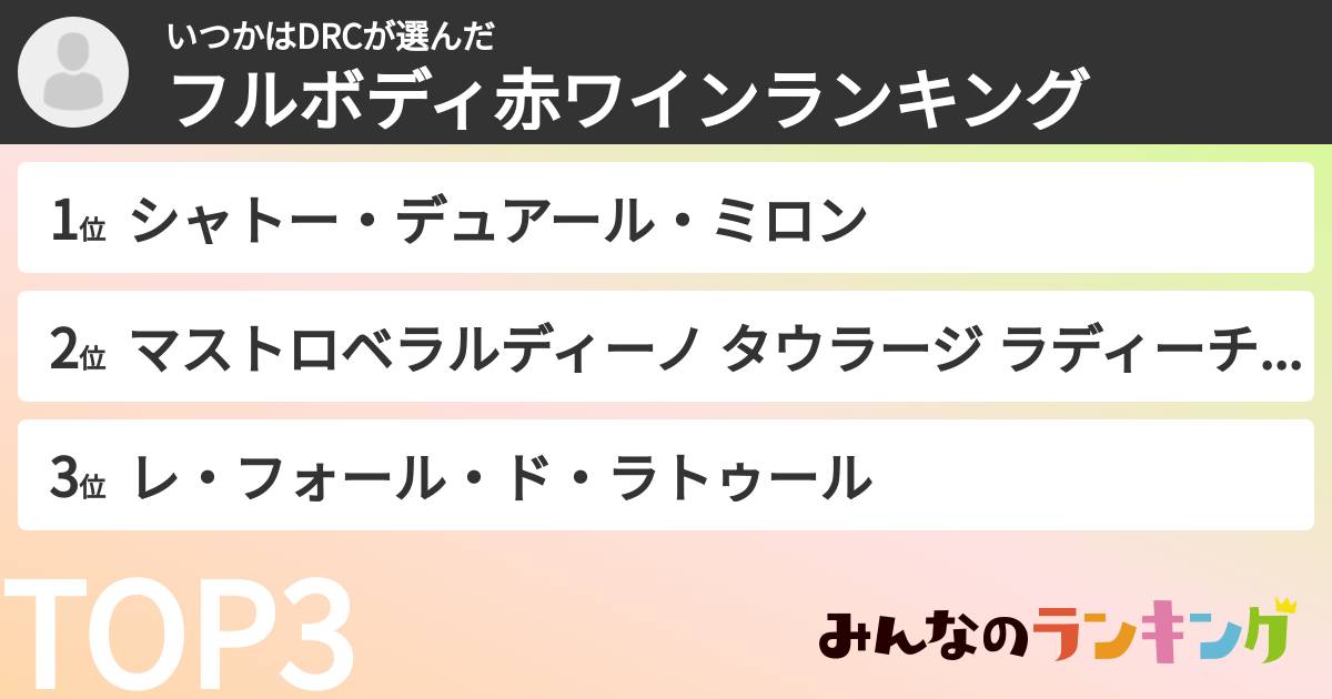 いつかはDRCさんの「フルボディ赤ワインランキング」