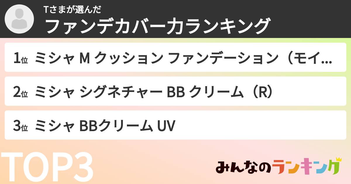 Tさまさんの「ファンデカバー力ランキング」