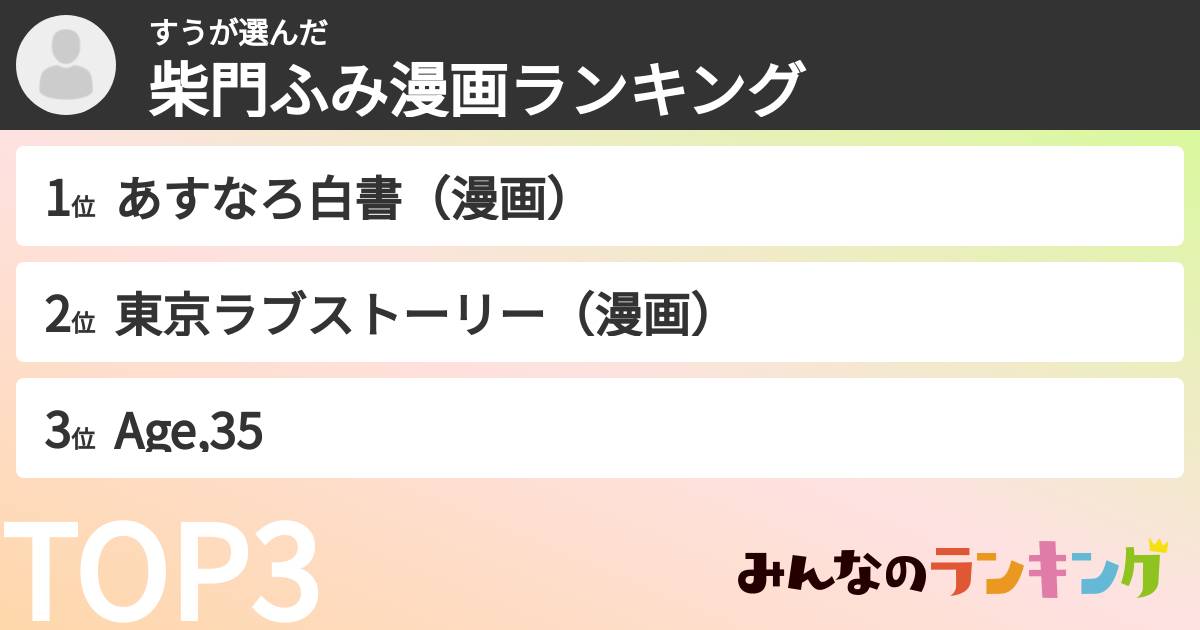 すうさんの「柴門ふみ漫画ランキング」