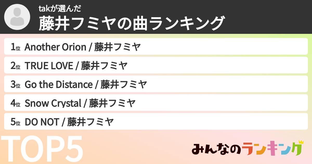 takさんの「藤井フミヤの曲ランキング」