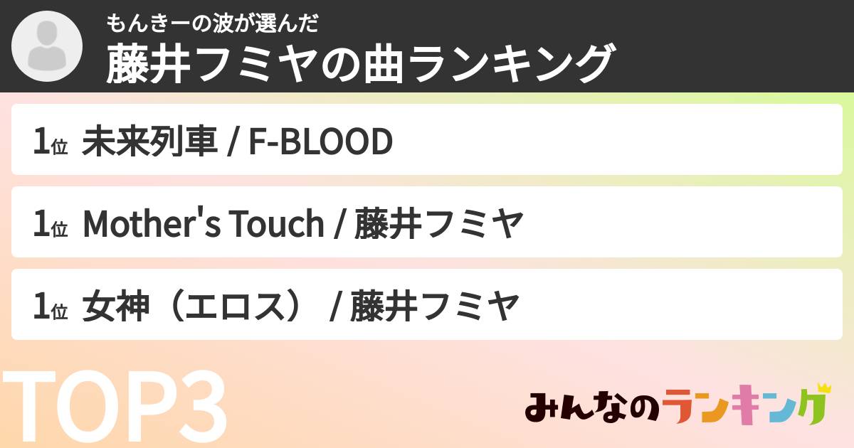 もんきーの波さんの「藤井フミヤの曲ランキング」
