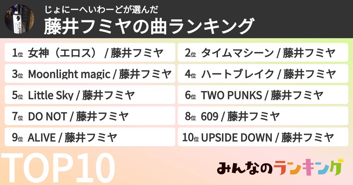 じょにーへいわーどさんの「藤井フミヤの曲ランキング」
