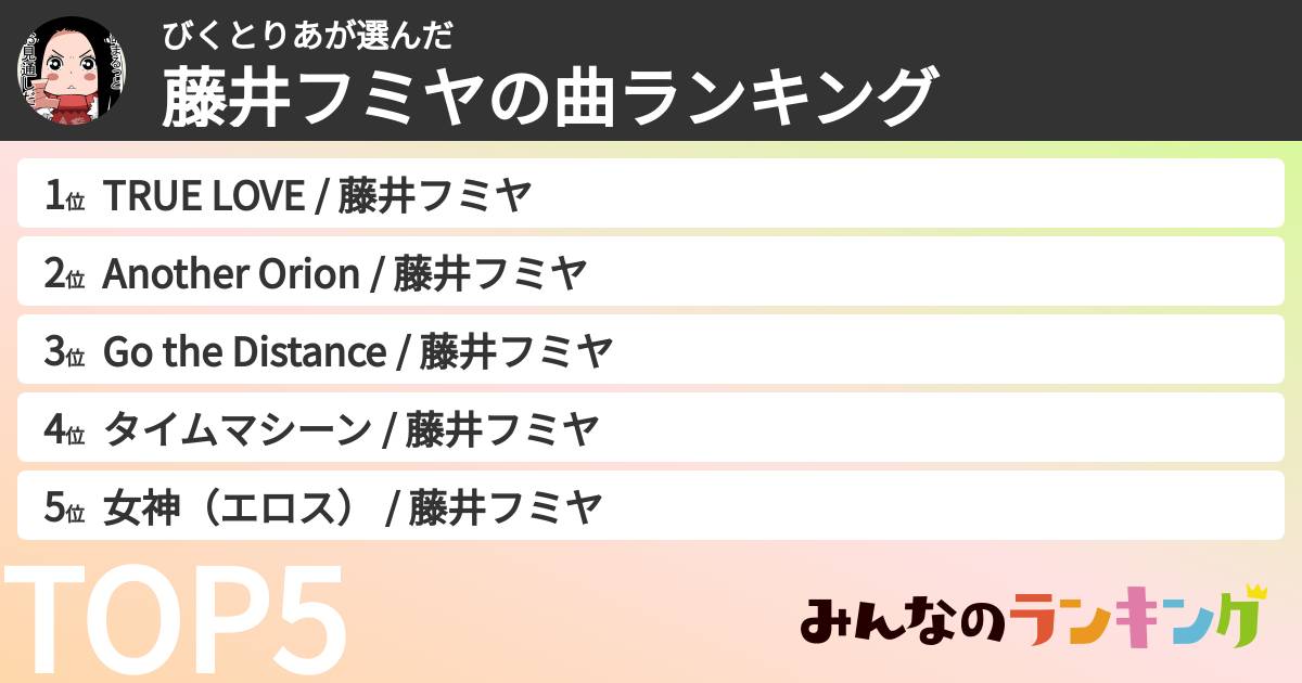 びくとりあさんの「藤井フミヤの曲ランキング」