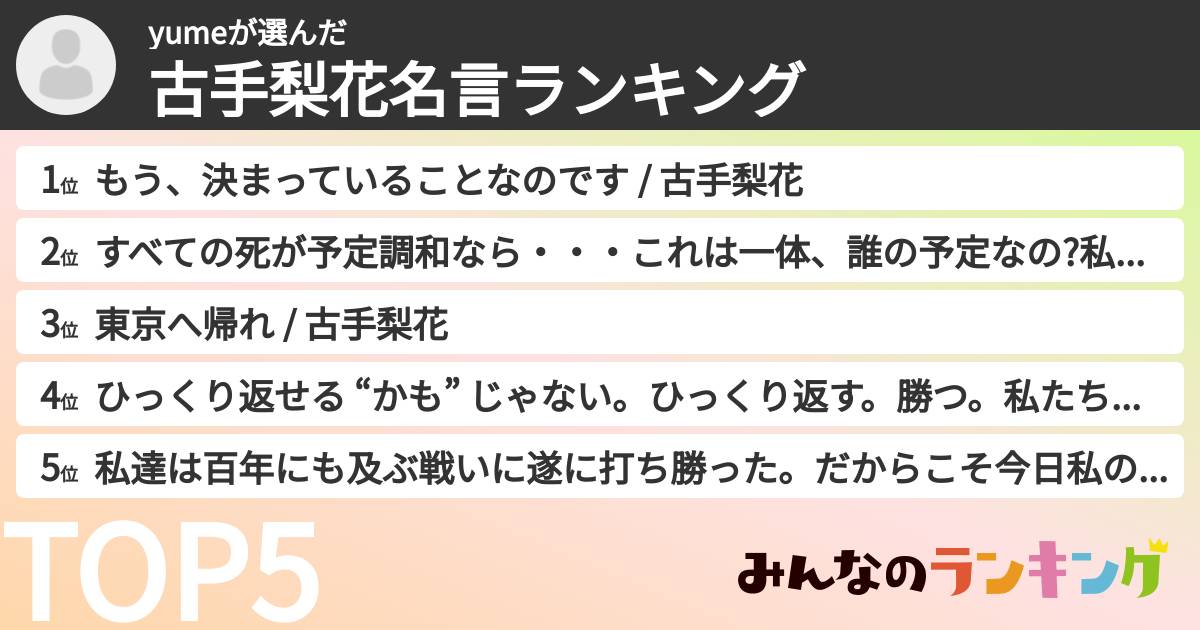 yumeさんの「古手梨花名言ランキング」