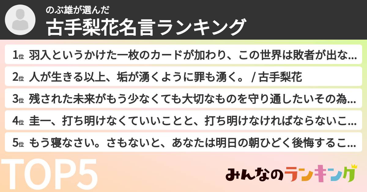 のぶ雄さんの「古手梨花名言ランキング」