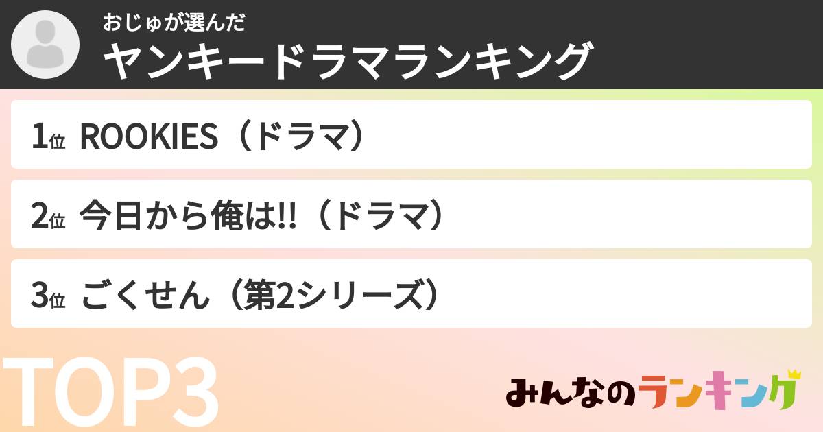 おじゅさんの「ヤンキードラマランキング」