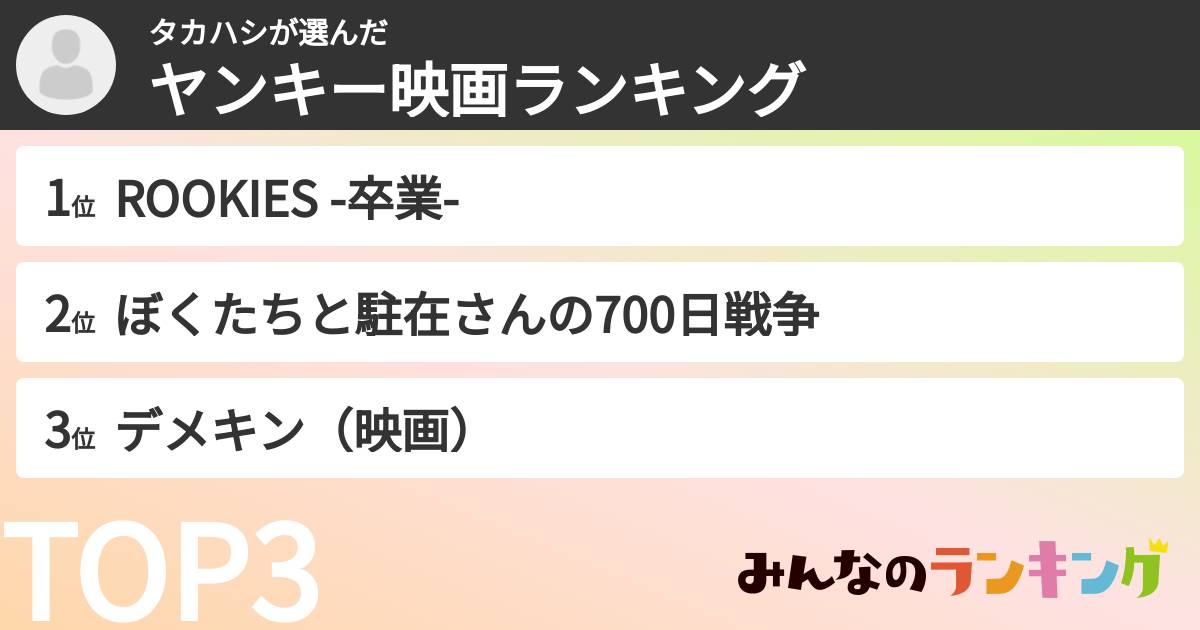 タカハシさんの「ヤンキー映画ランキング」
