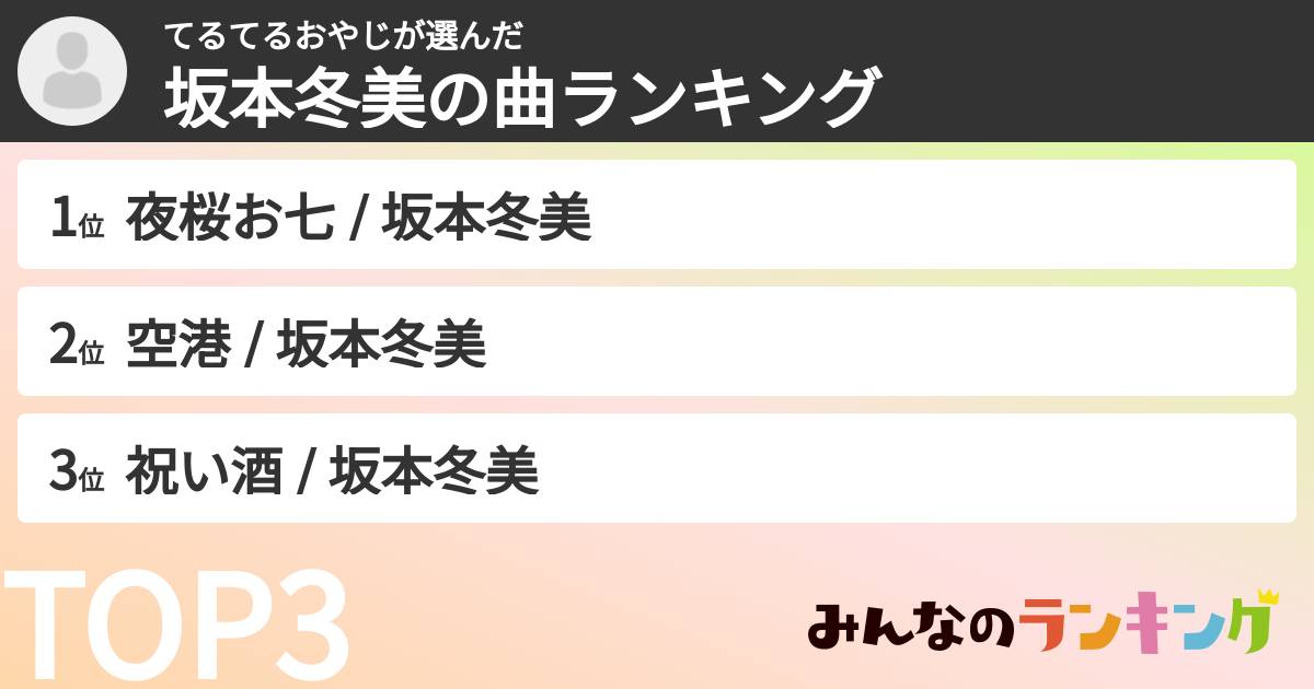 てるてるおやじさんの「坂本冬美の曲ランキング」