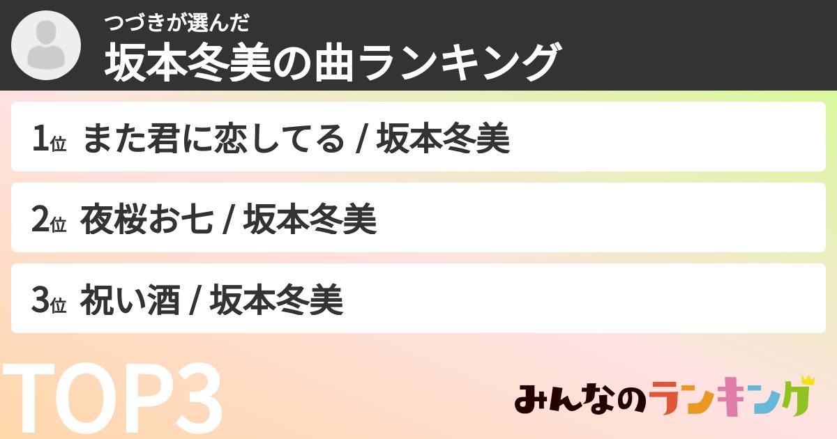 つづきさんの「坂本冬美の曲ランキング」
