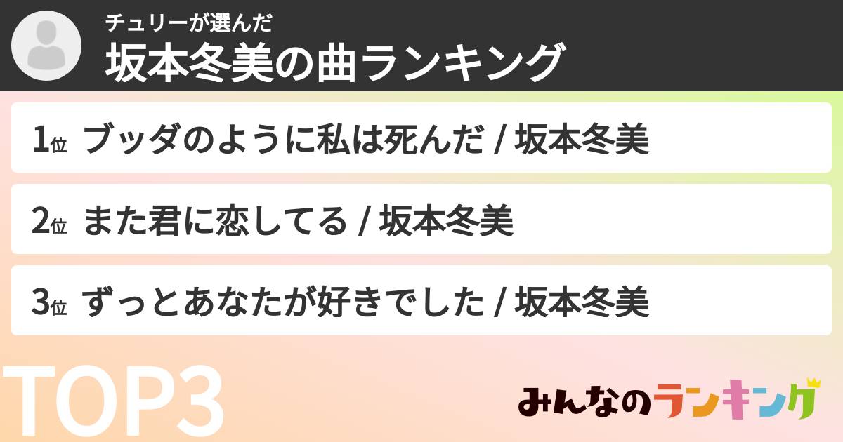 チュリーさんの「坂本冬美の曲ランキング」