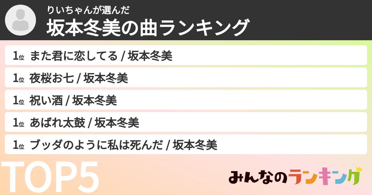 りいちゃんさんの「坂本冬美の曲ランキング」