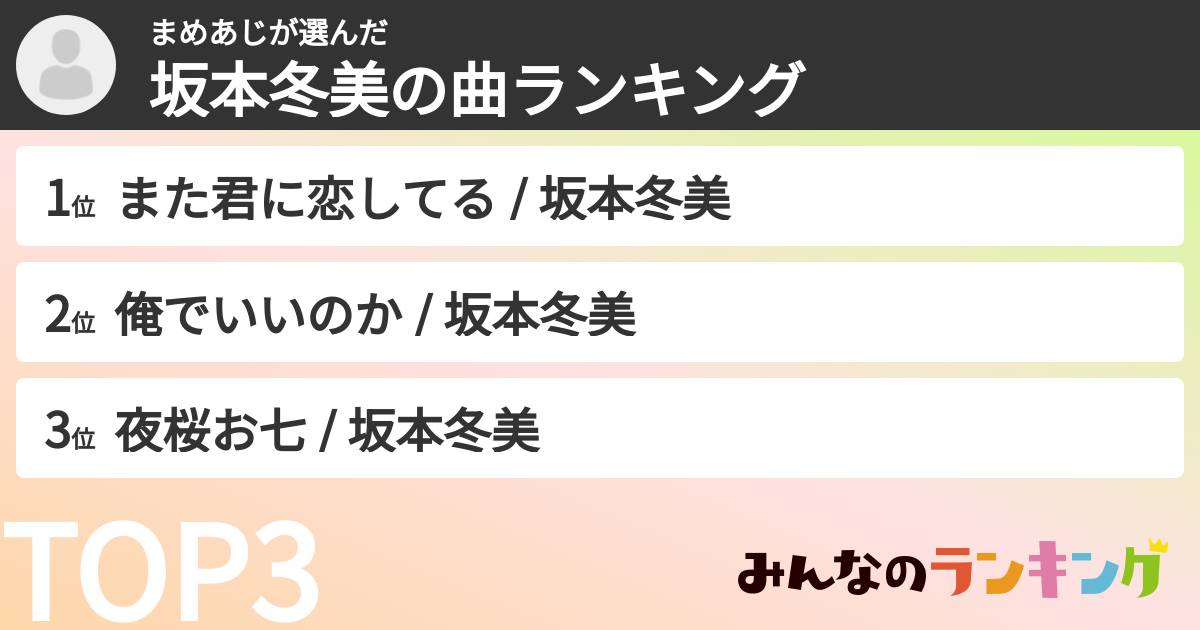 まめあじさんの「坂本冬美の曲ランキング」