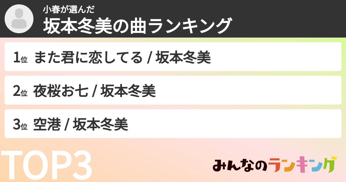 小春さんの「坂本冬美の曲ランキング」