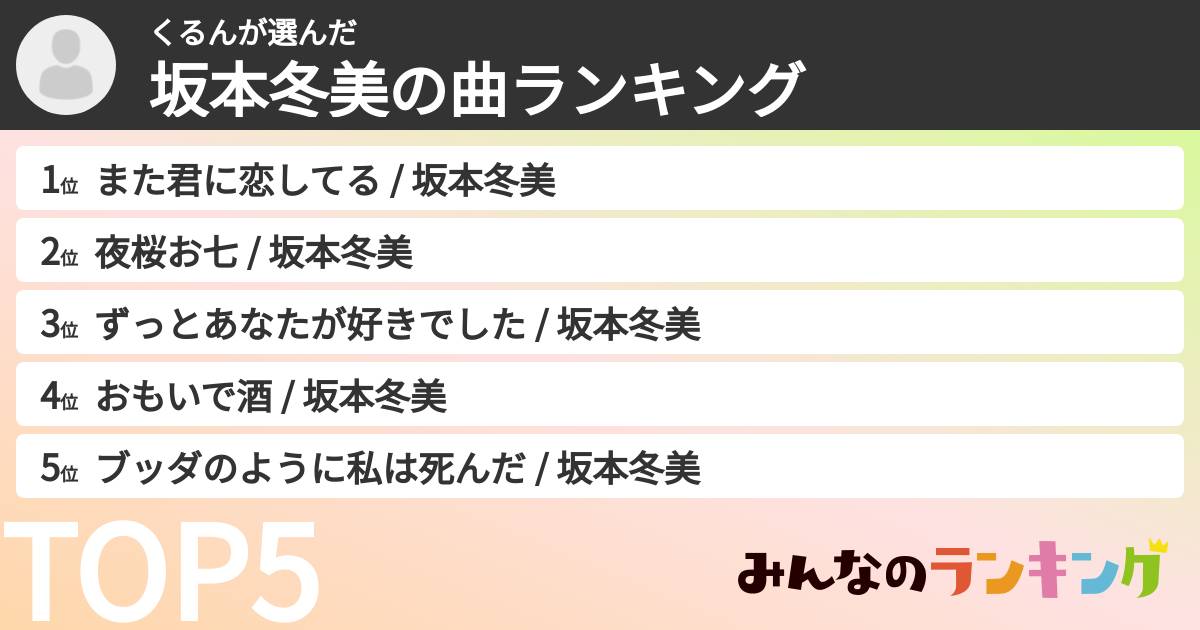 くるんさんの「坂本冬美の曲ランキング」