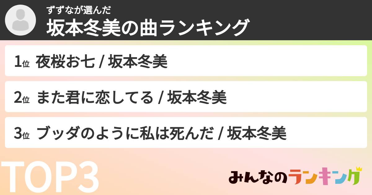 ずずなさんの「坂本冬美の曲ランキング」